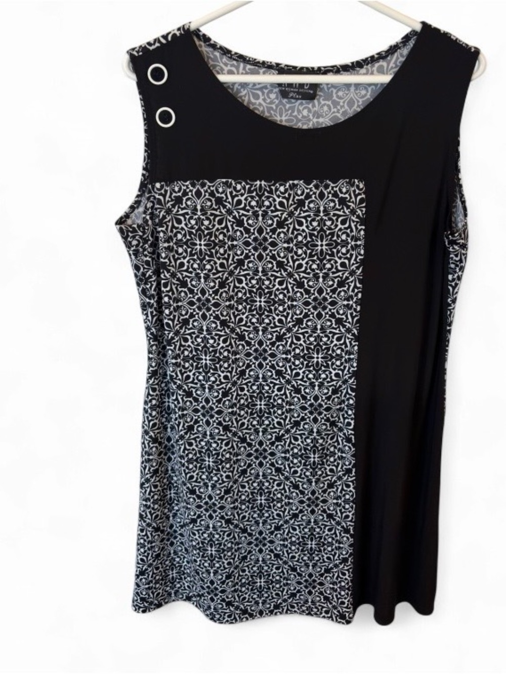 Black & White Sleeveless Tank dress with Grommet Detail